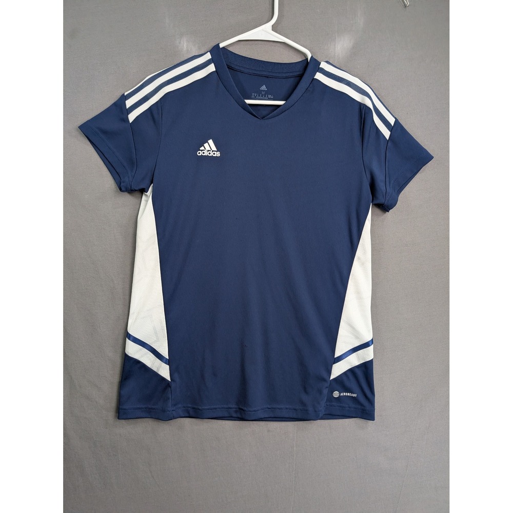 Adidas Kids Navy Blue White Aeroready Soccer Jersey Shirt Size M 12-14 8271